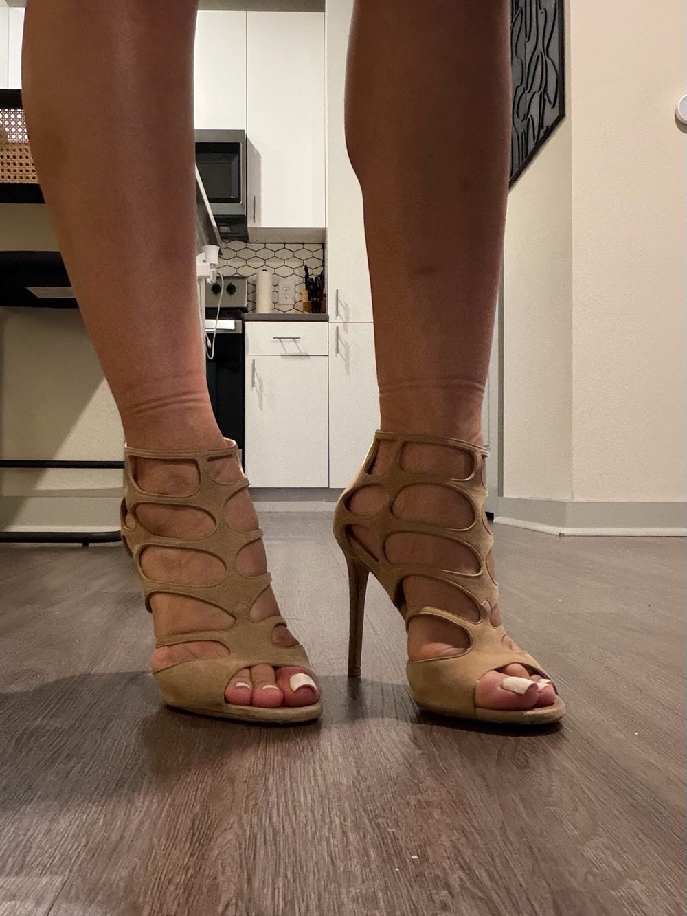 Jimmy Choo Tan Suede Cutout Stiletto Sandals
